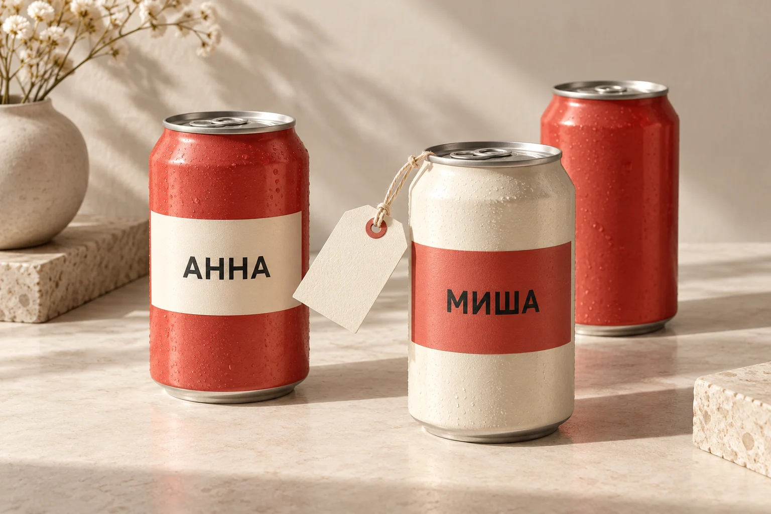 Условные банки с персональными именными этикетками